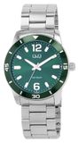 Q&Q Q85B-003PY Heren Polshorloge Analoog Stalen Band Rond Metaal Zilverkleurig Zwart Groen