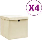 vidaXL Opbergboxen met deksel, 4 stuks, 28x28x28 cm, crèmekleurig