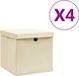 vidaXL Opbergboxen met deksel, 4 stuks, 28x28x28 cm, crèmekleurig
