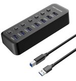 PremiumCord Superspeed USB-hub, 7 x USB type A, USB 3.2 Gen 1 5 Gbit/s, deurschakelaar, warme kabelschoen, led, zwart, kabellengte 1 m