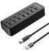 PremiumCord Superspeed USB-hub, 7 x USB type A, USB 3.2 Gen 1 5 Gbit/s, deurschakelaar, warme kabelschoen, led, zwart, kabellengte 1 m