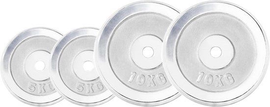 Gorilla Sports Halterschijven Set - 30 kg (2 x 5 & 2 x 10 kg) - Chroom - 30 mm