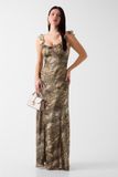 Lange jurk met bruine print