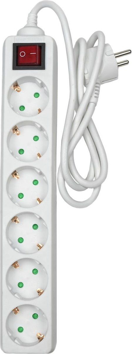 Benson Stekkerdoos - 6 Voudig - Randaarde - Schakelaar - 1 meter - Wit