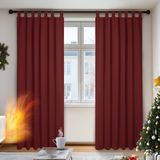 Deconovo Set van 2 Thermische Verduisteringsgordijnen met Lussen, 140 x 200 cm, Rood