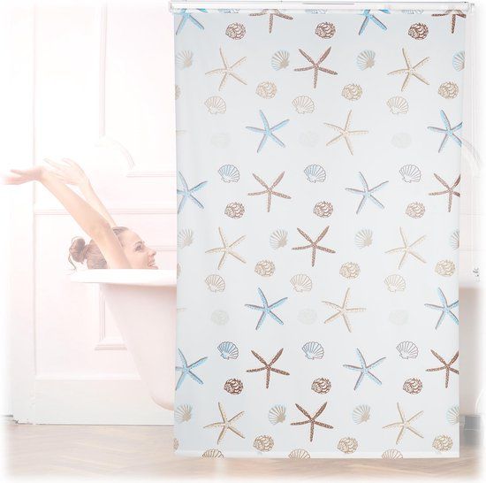 Relaxdays Ocean Douchegordijn - 140x240cm - Schelpen Design - Met Rolsysteem