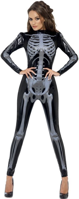 Generik Skelettenkostuum - Halloween Catsuit dames - Maat S - 36-38