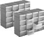 Hega Hogar Opbergboxen/sorteerboxen - 4x stuks - met 16 vakken - ophangbaar - 15 x 22 x 7 cm - grijs - Uitbreidbaar