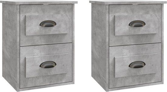 vidaXL Nachtkastjes - Set van 2 - Wandgemonteerd - Betongrijs
