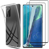 Phonillico® Hoesje voor Samsung Galaxy NOTE 20 en 2 Gehard glas Zwarte rand - Zachte siliconen bescherming Glasfolie Screenprotector