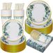 Omgoods - Set de vaisselle jetable vert sauge pour 25 personnes