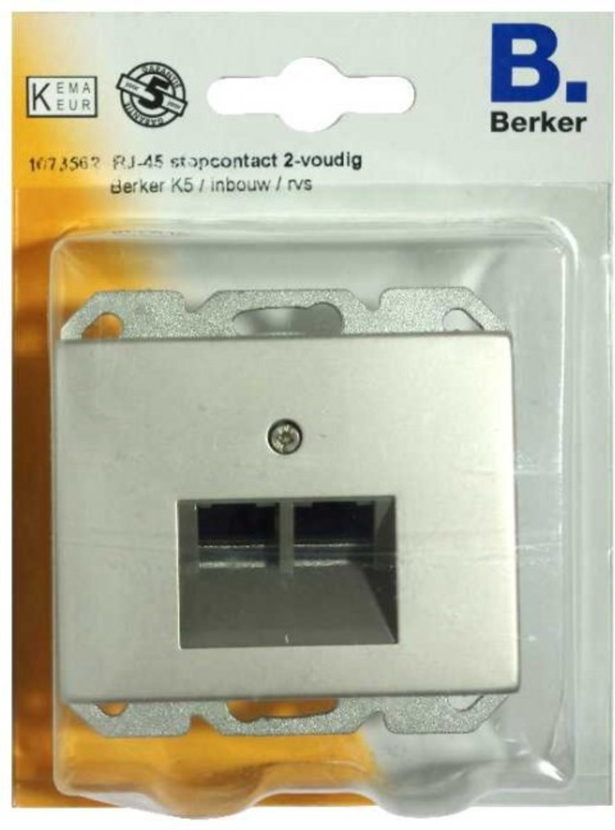 Berker RJ-45 stopcontact 2-voudig, inbouw RVS