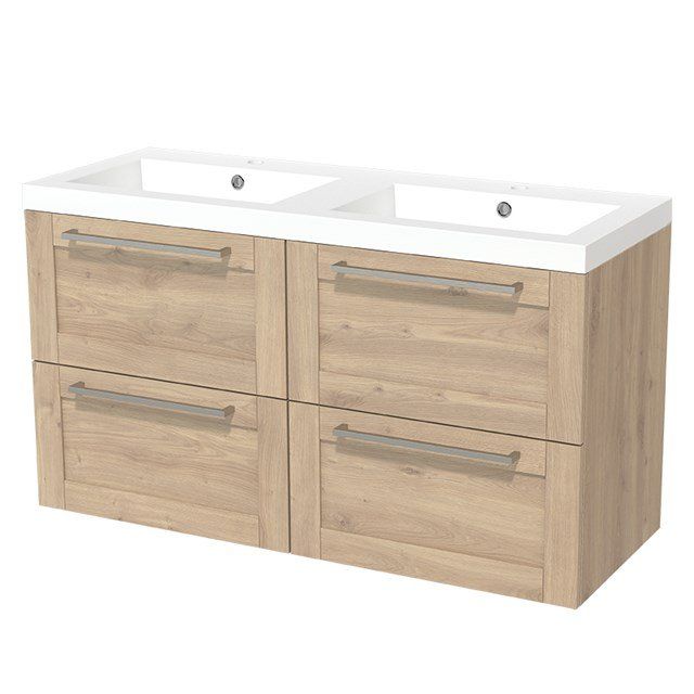 Maxaro Badkamermeubel 120cm Modulo Slim Lichtbruin Eiken 4 lades Kader Wastafel Mineraalmarmer - 6095849167124