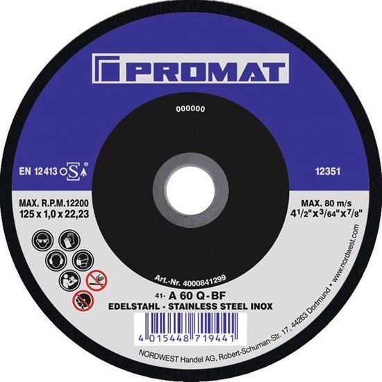 Promat doorslijpschijf voor RVS - 125x1x22,23mm