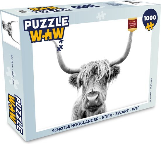 MuchoWow Puzzel Schotse hooglander - Stier - Zwart - Wit - Legpuzzel - Puzzel 1000 stukjes volwassenen