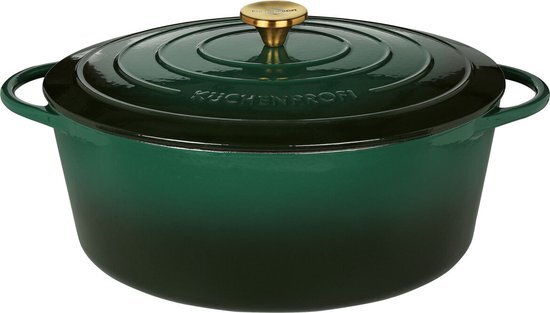 Küchenprofi braadpan ovaal 35 cm, groen, Provence gietijzeren braadpan 35 cm