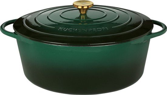 Küchenprofi Braadpan - 35cm Ovaal - Racing Green - Gietijzer - Met Deksel