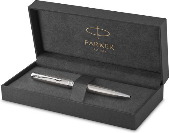 Parker Sonnet Balpen | Roestvrij staal met palladium rand | Medium penpunt | Zwarte inkt | Cadeauverpakking