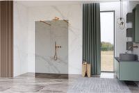 FortiFura Galeria Vrijstaande Inloopdouche - 140x200cm - Rookglas - Antikalk - 8mm Veiligheidsglas - Geborsteld Koper