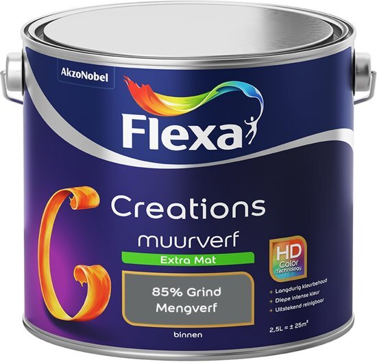 FLEXA Creations Muurverf - Extra Mat - Mengkleuren Collectie - 85% Grind - 2,5 liter