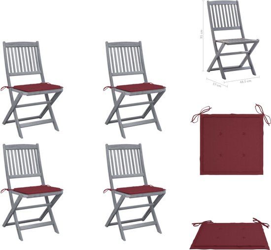 vidaXL Klapstoelen - Acaciahout - Wijnrood - Inklapbaar - 4 stuks