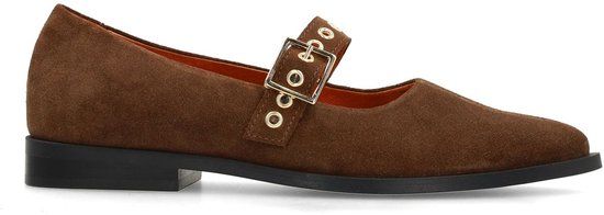 Manfield - Dames - Cognac suède loafers - Maat 42