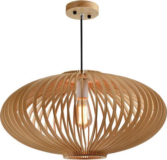 QUVIO Hanglamp Scandinavisch - Ronde kap van hout - Kap: 58 x 30 cm