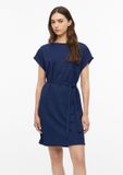 s.Oliver Jurk donkerblauw Lange mouw Ronde hals Effen Polyester Met ceintuur Kuithoogte Casual Vrouwen Volwassenen