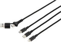 Renkforce US203/1.2M USB-laadkabel USB 2.0 USB-A stekker, USB-C stekker, USB-micro-B stekker, Apple Lightning stekker, 1.20 m Antraciet/zwart