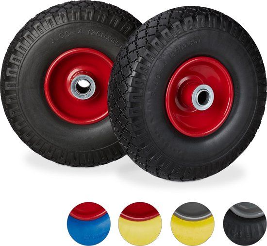 Relaxdays Steekwagenwiel Set - 2 Stuks - 100 kg Draaglast - Zwart/Rood