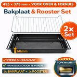 ICQN Extra Diepe Bakplaat en Rooster Set voor Oven - 455x375x60 mm
