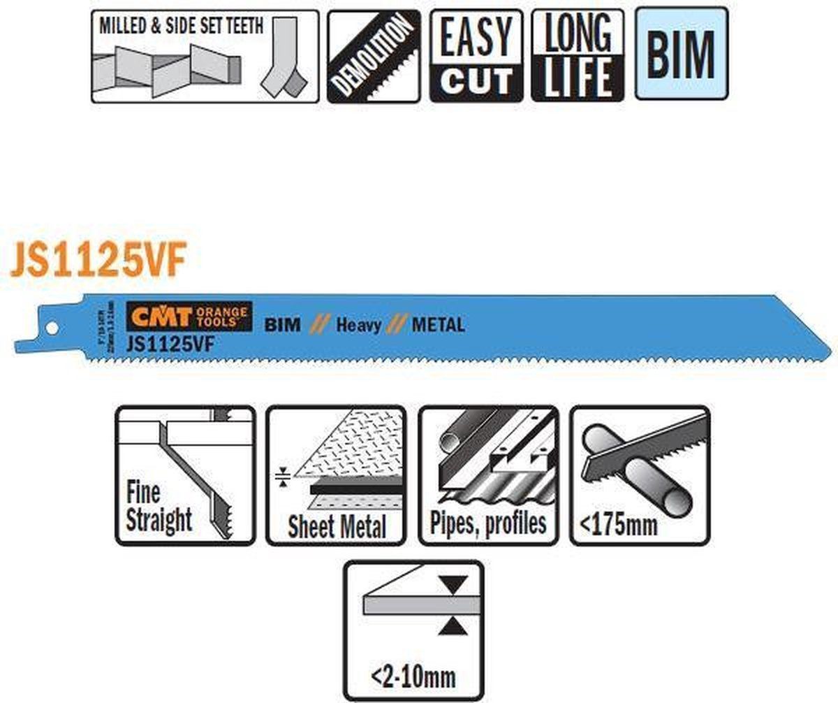 CMT Bi-metaal reciprozaagblad 225/205 x 19 mm. 10-14tpi (5 stuks)