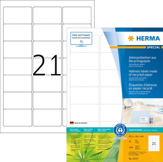 Herma Recycling etiketten 63.5x38.1mm wit - 1680 stuks