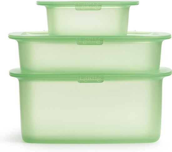 Lekue Lékué - Bewaardozen voedsel - Set van 3 - Silicone - Groen - 200ml, 500ml & 1L