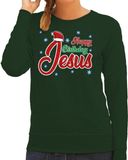 Bellatio Decorations Foute Kersttrui / sweater - Happy Birthday Jezus - groen - voor dames - kerstkleding / kerst outfit XS