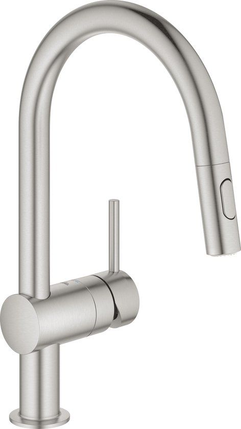 GROHE Minta Keukenkraan - Hoge C-uitloop - Uittrekbare Handdouche - Supersteel 32321DC2
