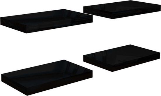 vidaXL Wandschappen zwevend 4 st 40x23,5x3,8 cm MDF hoogglans zwart