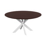 QUVIO Eettafel Sofia - Rond - ø150 cm - Witte kruispoot - FSC® gecertificeerd mangohout - Walnoot bruin