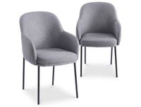 MENZZO Lot de 2 chaises modernes matelassées Inaya Métal Noir et Tissu Gris