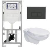 Geberit Adema Classico Toiletset - Inbouwreservoir - Toiletpot - Basic Toiletzitting - Bedieningsplaat Antraciet Mat