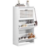 SoBuy FSR108-W Schoenenopbergkast - Witte Composiethout met 3 Planken & Haken