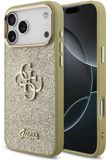 Guess PU Fixed Glitter 4G Metal Frame Backcover - Geschikt voor iPhone 17 Pro Max - Or