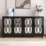 learnlogic Zwart dressoir met spiegelende panelen, stijlvolle kristallen handgrepen, vier deuren en verplaatsbaar laminaat. Geschikt voor woon- en eetkamer, 160 x 40 x 84 cm.