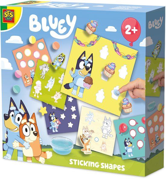 SES Creative Bluey - Vormen plakken met Vingerlijm - Knutselen - Voor Kinderen Vanaf 2 Jaar - 6 Kaarten