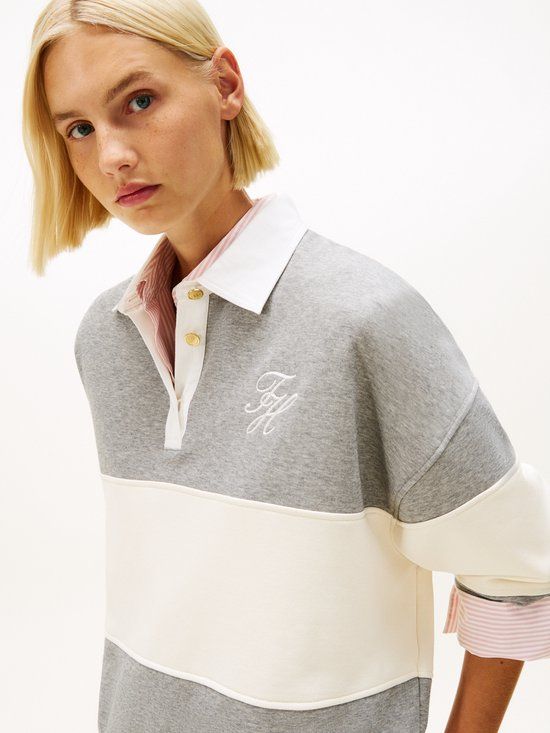 Tommy Hilfiger Dames GOLD BTN RUGBY FLEECE SWTSRT WW0WW48785 Pullover Sweatshirt, GRIJS (Med Heather Grey), L