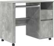 vidaXL Bureau met wielen beton grijs bewerkt hout 91 x 50 x 77 cm