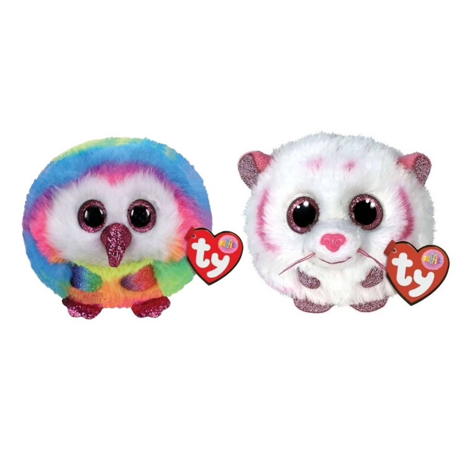 TY - Knuffel - Teeny Puffies - Owel Owl & Tabor Tiger - Meerkleurig