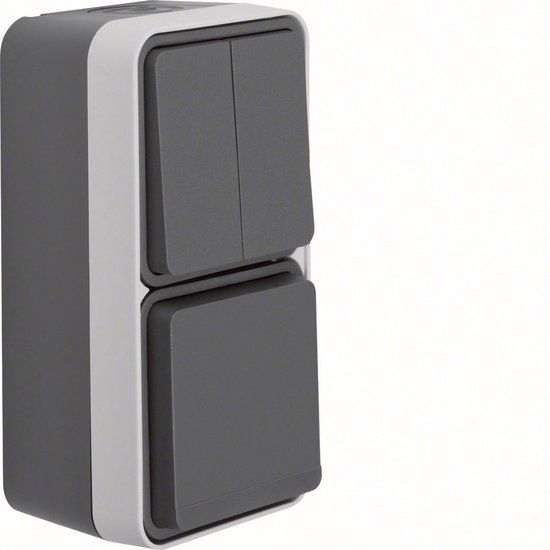 Hager Berker W1 Combischakelaar en contactdoos Grijs opbouw - E3QPM