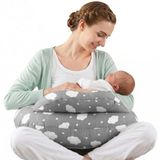 SHANNA Voedingskussen, Flesvoeding Borstvoeding Kussen, Multifunctioneel Voedingskussen met 100% Katoen Verwijderbare Wasbare Hoes Verstelbare Tailleband Ondersteuning, Geschenken voor Zwangerschap
