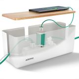 ACROPAQ Kabelbox – Medium (30 x 12 x 11,5 cm), Met Bamboe Deksel, Anti-lip, Wit